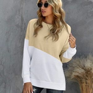 EUC Boutique Cream & White Asymmetrical Color-Block Sweatshirt